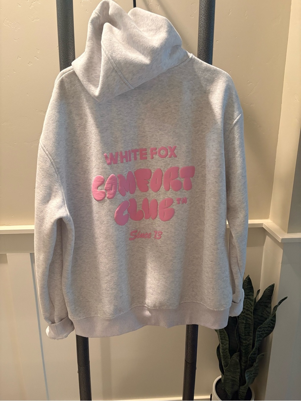 White Fox Light Gray Hoodie Sweater with Pink Logo - Picture 2 of 3